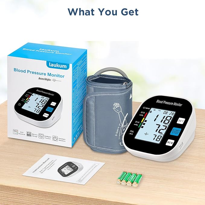 Blood Pressure Monitor for Home Use - Automatic BP Machine with Large Backlit Display High Accuracy for 2 Users Arm Cuff & Storage Bag (Black)
