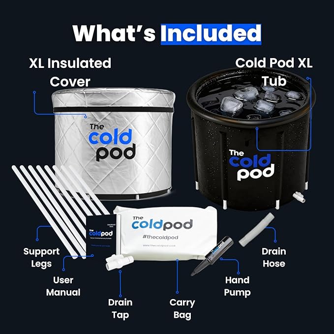 The Cold Pod Cold Plunge Tub: 116 Gal Round Tub with Full-Wrap UV-Reflective Insulation Cover Bundle for Indoor & Outdoors Use - Portable Ice Bath Tub for Athletes&Crossfitters &Wim Hof Enthusiasts
