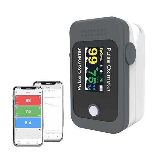 Fingertip Pulse Oximeter,Blood Oxygen Saturation Monitor,High Accuracy O2 Meter for All Skin, Portable SPO2 & Pulse Rate Monitor for Children Adults,Batteries and Lanyard Included (BM1000C-bluetooth)