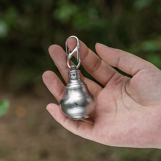 iBasingo Titanium Mini Pill Bottle Keychain Ultralight Waterproof Portable Medicine & Vitamin Storage Case for Outdoor Travel Emergency Metal Gourd Design (32.5g) Ti9006O (Silver)