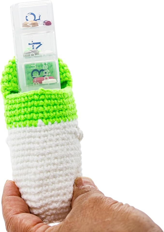 e-Pill 5 Times a Day Pill Organizer with Crochet Holder – Compact Medication Case for Daily Vitamins, Supplements & Prescriptions
