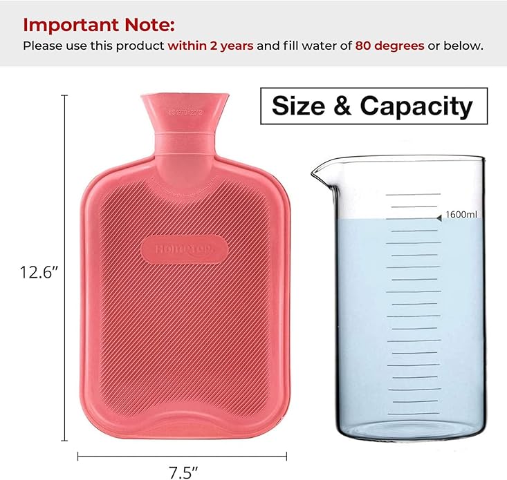 HomeTop Premium Classic Rubber Hot or Cold Water Bottle with Soft Fleece Cover