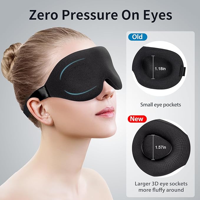 Sleep Mask for Side and Back Sleeper, Super Soft Relaxing Eye Mask for Sleeping Padded with Memory Foam, 100% Light Blocking Blindfold (Black & Blue)