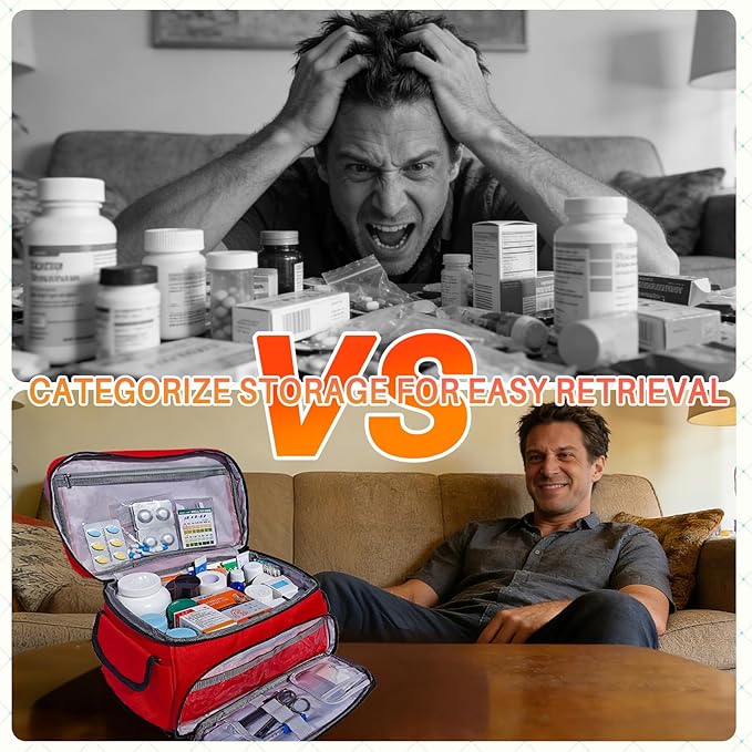 First Aid Bag Empty 12" x 9" x 7" Medical Bag Red Pill Bottle Organizer Portable Emergency Bag Travel Medicine Kit Storage Case First Aid Box for Car, Home, Office, Dorm, Outdoor (Small)