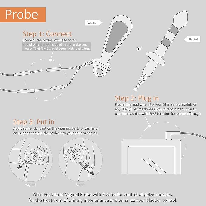 iStim PR-02 Probe for kegel Exercise, Pelvic Floor Electrical Muscle Stimulation, Incontinence - Compatible with Incontinence EMS Machine
