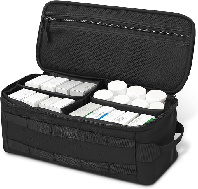 First Aid Bag Empty,Travel Bag Empty Pill Box Organizer, Portable Travel Pill Bottle Organizer for Home Outdoor Emergency Traveling(black,13.78 x 5.91 x 4.72 in)