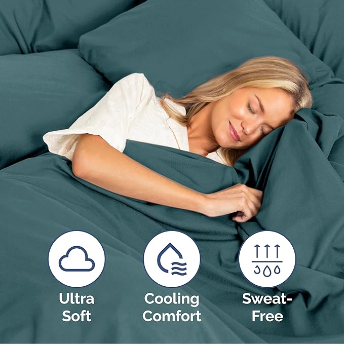 Queen Size 4 Piece Sheet Set - Extra Soft, Breathable & Cooling Sheets - Hotel Luxury Durable Bed Sheets for Women & Men - Deep Pockets, Easy-Fit & Wrinkle-Free Sheets - Deep Teal Oeko-Tex Bed Sheets