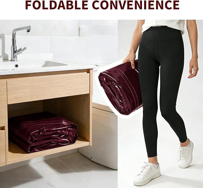 Inflatable Bathtub for Women, with Pillow Headrest - Portable Foldable Freestanding Hot Spa Bath Tub with Cover, Elegant Indoor One-Person Soaking Tub for Self-Care & Relaxation,Burgundy