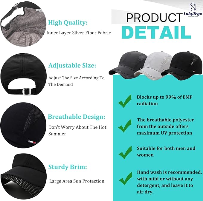 EMF Blocking Hat,Silver Lining Fabric Blocks 99% of Wi Fi,Bluetooth,Cell Towers Breathable Anti-Radiation Cap for Resting
