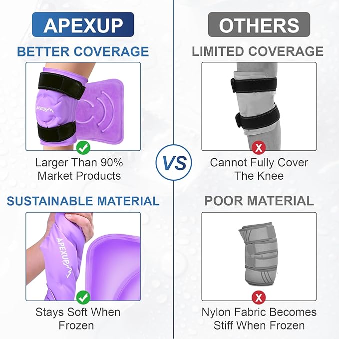 APEXUP Ice Pack for Knee Pain Relief, Large Reusable Wrap After Surgery, Flexible Gel Cold Pack for Injuries, Pain Relief for Back, Shoulder, Elbow, Ankle and Leg (Purple, XXL, 1PK)
