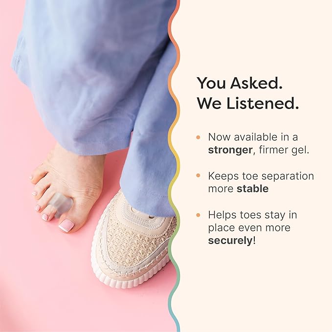 ZenToes Firm Gel Toe Separators for Overlapping Toes, Bunions, Big Toe Alignment, Corrector and Spacer, Strong Support - 4 Pack (Firm Frosted Clear)