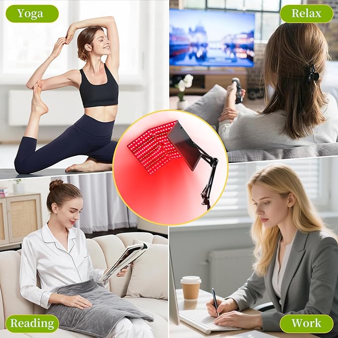 Foldable Red Light Lamp with Protective Glasses,480 LEDs 660nm Red & 850nm Near Infrared Lamp with Adjustable Stand,6 Time Settings,5 Brightness,3 Light Modes