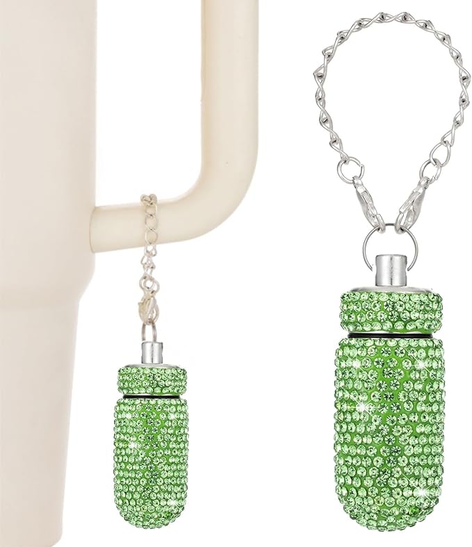 Pill Holder for Tumbler with Handle Bling Stanley Cup Accessories Pill Organizer for Stanley & YETI & Simple Modern & BrüMate (Green)