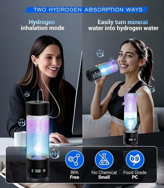 2026 Upgrade Hydrogen Water Bottle | Up to 6000PPB |with Display Hydroh Hydro Water Bottle|Food Grade No Odor| Military Grade Leakproof Seal,with Hydrogen Straw, Health Care Gifts，Sports and Travel
