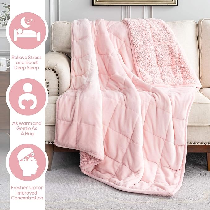 Cottonblue Weighted Blanket 15lbs 80x87 Inches for Queen King Size Bed, Ultra Soft Sherpa Fleece Weighted Throw Blankets for Relax and Sleep, Cozy Warm Winter Heavy Bed Blanket, Blush Pink