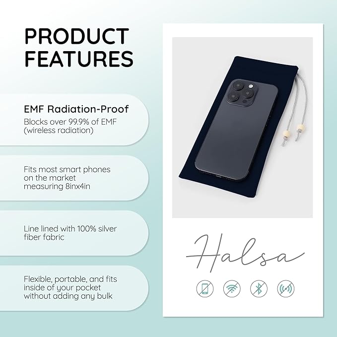 Halsa EMF Cell Phone Sleeve, High-Shield EMF Blocking Pouch, Signal Blocking Anti-EMP Radiation Bag for Digital Privacy Protection, Fits Most Phones, (4x8 Inch) Grey