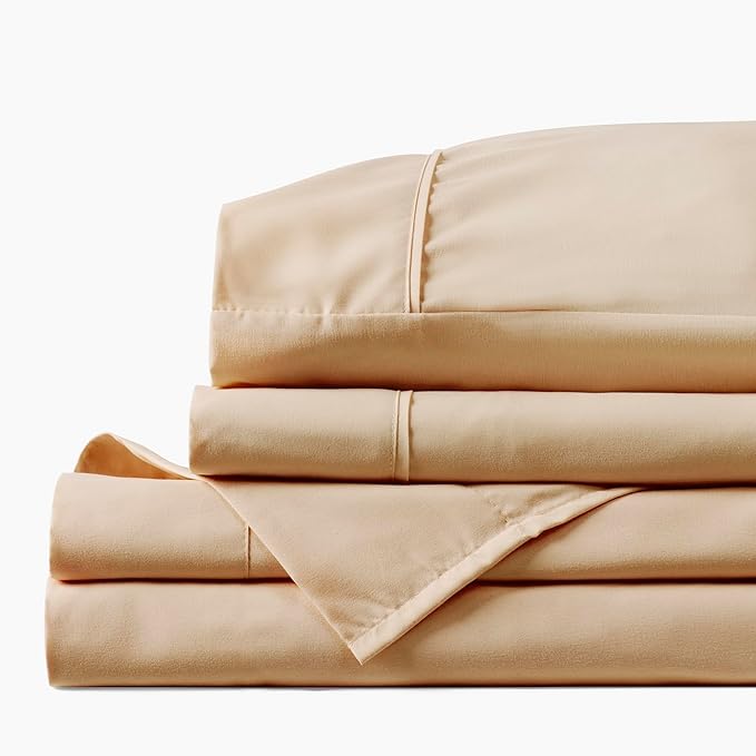 PeachSkinSheets Cooling Bed Sheets for Hot Sleepers - Ultra-Soft Breathable Luxury Microfiber Sheet Set, Moisture-Wicking, Deep Pocket, Oeko-TEX® (King Size, Almond Ivory)