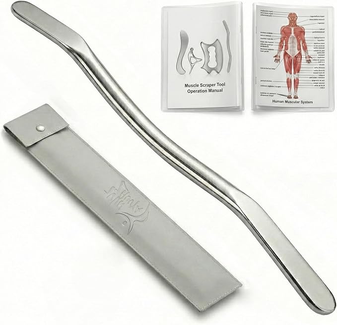 15.75" Muscle Scraper Tool for Back & Legs, Long Bar Myofascial Massage Release Tool, Stainless Steel Scraping Tool Physical Therapy, IASTM Fascia Scraper, Guasha Tool for Body Skin Neck