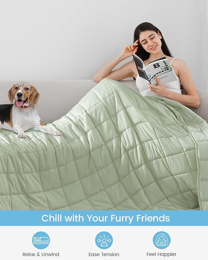 Weighted Blankets for Adults, 15lbs Weighted Blankets Twin Size -Breathable, Soft, Silky, Cooling Microfiber Heavy Blanket with Ceramic Beads for Deep Sleep,Cozy Bed Blanket,48 x 72 inches,Olive Green