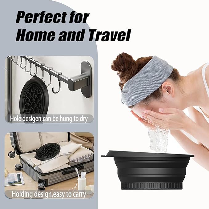Face Ice Bath Bowl Mold With Built-In Icetray, Portable Foldable Silicone Dipping Water Facial Cold Immersion Therapy Plunge Bowl for Face Ice Bath Holder for Home And Travel (Black)