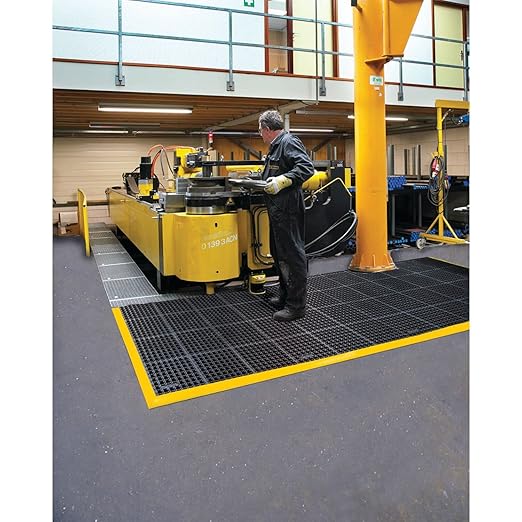 NoTrax Safety Stance Rubber Non Slip Drainage Mat - Yellow/Black 38" x 64" Heavy-Duty Anti Fatigue Mats with 3 Sided Beveled Edges and Ergonomic Support - 549S3864YB