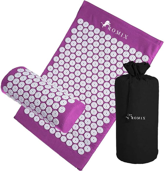 ROMIX Acupressure Mat and Pillow Set, Acupuncture Mat for Back Pain, Neck, Shoulder Pain Relief, Stress Reduction, Wellness Therapy, Cushioned Acupressure Mats with Carry Bag for Men and Women