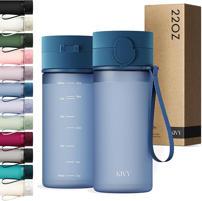KIVY Slim Water Bottle 22oz with Leakproof Flip Lid [Lightweight & Shatterproof] - Small Drinking Waterbottle - Tritan Bottle Without Straw for School, Sport & Travel - Drinking Bottle - BPA Free