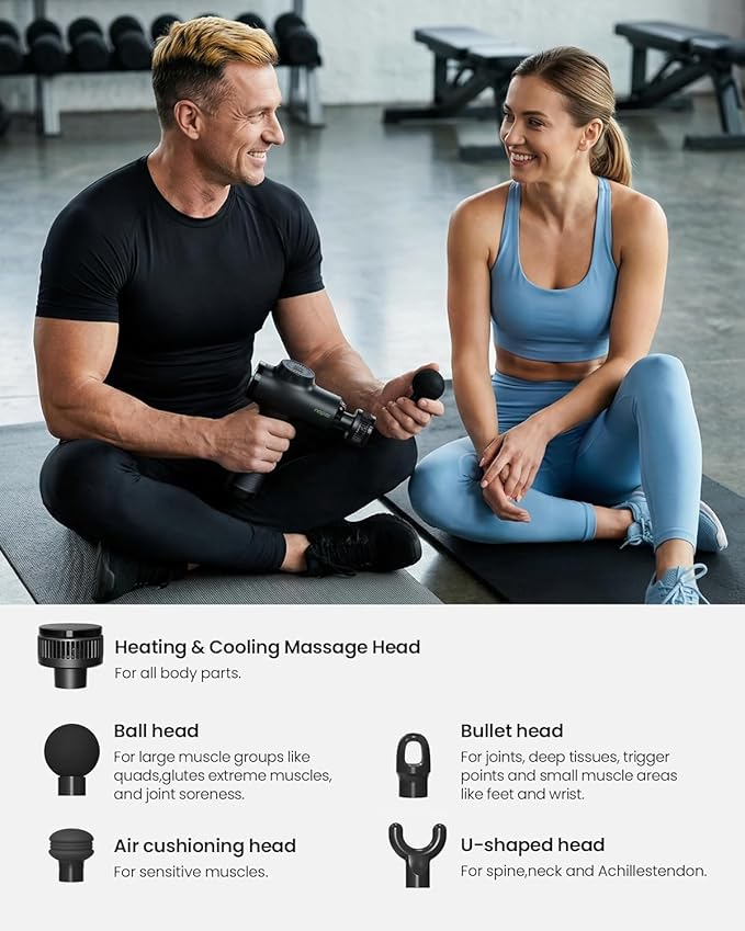 Muscle Massage Gun with Heat and Cold - Deep Tissue Percussion Massager for Muscle Recovery, Pain Relief & Relaxation, Quiet Powerful, Smart LED Display, Ergonomic Grip with Carrying Case