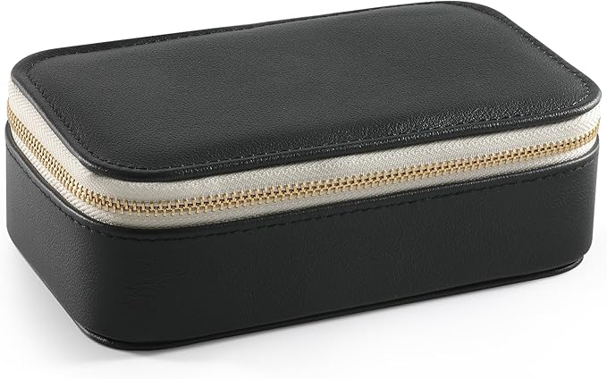 Genuine Leather Travel Pill Organizer Box Case 2 Times a Day for Purse for Women, Cute Medicine Pill Holder Containers for Vitamin Medium Weekly Daily 7 Day Am Pm Pill Organizer(Black)