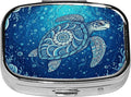 Square Pill Case Small Pill Box with Mirror Pocket 2 Compartment Vitamin Pill Medicine Case Organizer Pill Containers for Traveling Wave Sea Turtle