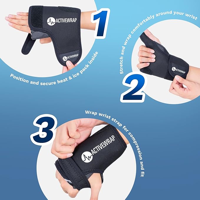 ActiveWrap Wrist Ice Pack Wrap – PT-Designed Gel Ice Packs for Hand & Wrist Pain, Adjustable Compression & Reusable Support, Cold Wrap for Carpal Tunnel, Swelling, and Sprains