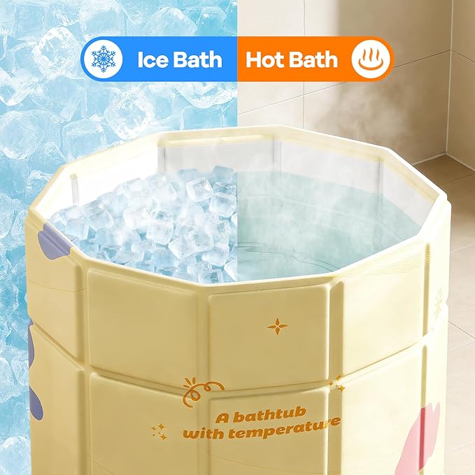 Portable Bathtub, Hot Ice Bath Tub Inflation-free, Shower Bathroom SPA Soaking Tub, Collapsible Bathtub No Installation for Home & Outdoor (Warm Yellow, 27.55"L x 27.55"W x 27.55"H)