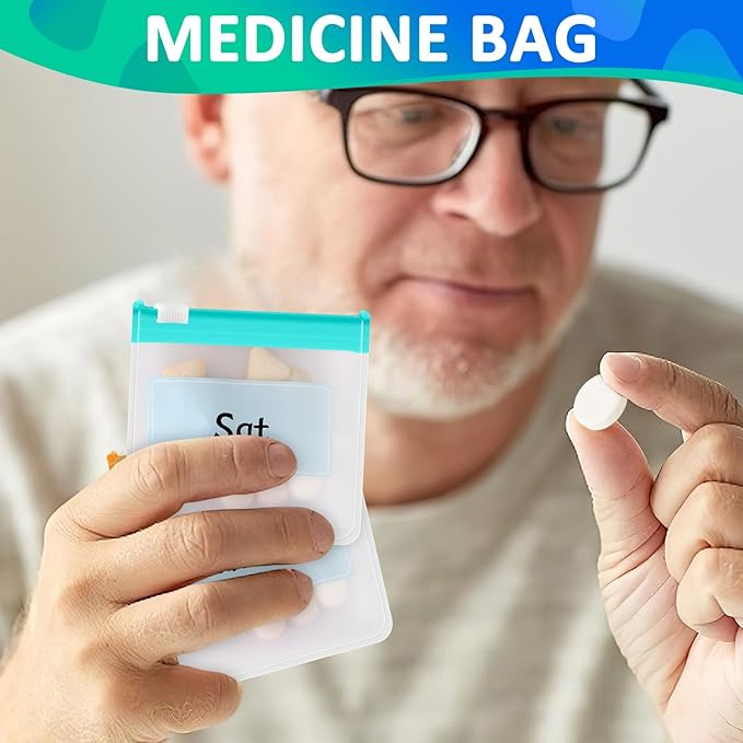 MARFOREVER 47 Pcs Pill Pouch Small Pill Bags Reusable Medicine Organizer Travel Pill Container Storage Pill Case 35 Plastic Medicine Bags 10 Sheets Labels 1 Large Bag and A Marker