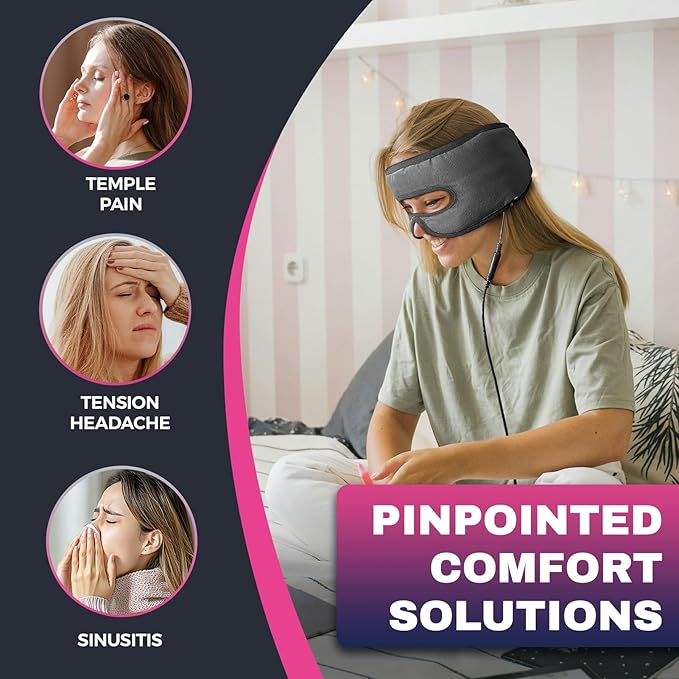 Sinus Pressure Relief Heated Eye Mask with Openings, Face Heating Pad for Eyes, Sinusitis, Hormone Migraine, Tension Headache Relief