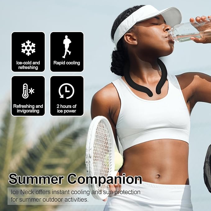Cooling Neck Wrap with Insulated Bag, Reusable Ice Neck Ring & Body Cooler for Summer Heat, Wearable Cooling Tube Maintains 18°C/64°F for Outdoor, Sports, Travel (Black)