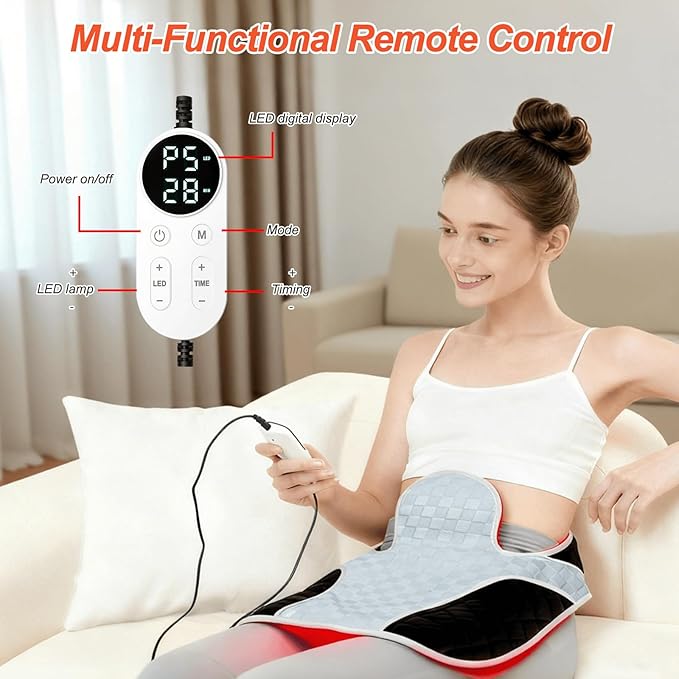 Red Light Therapy for Neck and Shoulders 3-in-1 LED Bead 660nm&850nm Infrared Light Therapy Belt for Neck Waist Back with Timer Remote Control Wearable Suitable for Home and Office Use