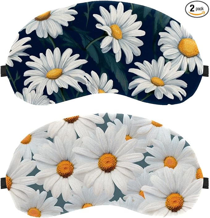2 Pack Sleep Eye Mask for Women Men, Soft Breathable Eye Cove No Pressure Blackout Night Blindfold for Sleeping Light Blocking with Adjustable Strap, Little Daisy