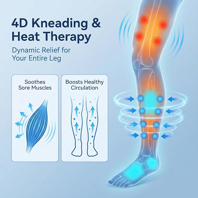 Leg Compression Massager Foot Calf Massager with Heat and Compression, Leg Compression Boots for Recovery & Pain Relief, 3 Intensities 4 Chambers Sequential Massage