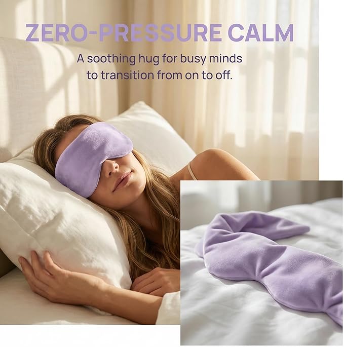 Weighted Eye Mask - Premium Plush Herbal Sleep Mask with 0.5 lb Naturally Lavender Pack for Heat or Cold Use, Contoured Full-Wrap Comfort, 100% Blackout for Rest & Travel (Lavender)