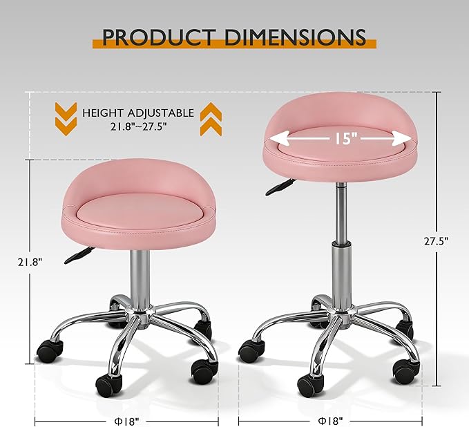 SUPER DEAL Adjustable Height Hydraulic Rolling Swivel Stool Tattoo Facial Massage Spa Salon Medical Stool with Back Rest (Pink)