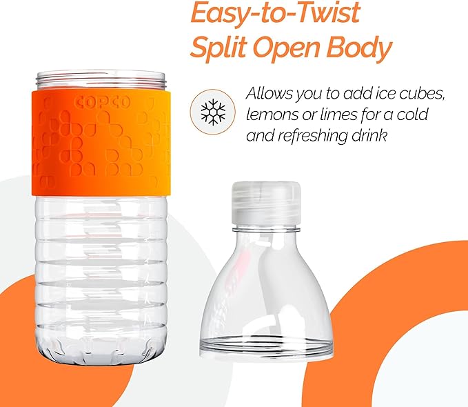 Copco Hydra 16.9 oz Water Bottle with Leak-Proof Lid - Tritan Reusable with Textured Grip Sleeve - BPA-Free, Shatter-Resistant, Dishwasher Safe for Travel, Gym, Work, Outdoors (Chevron Orange)