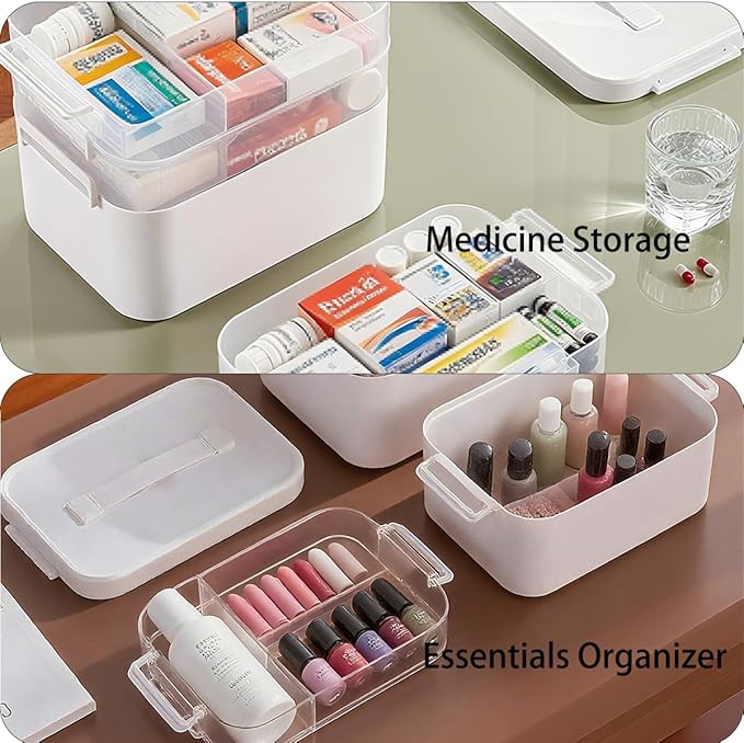 4-Tier Medicine Cabinet Organizer，Portable Medicine Cabinet with Handle, Empty First Aid Kit for Home,Multi-Purpose Organizer for Family First Aid, Home, Travel (Large 11 * 10.8 * 7.6 in)