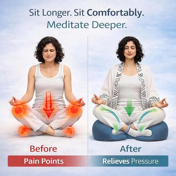 Ergonomic Meditation Cushion with Foot Rest & Carry Strap – Large Floor Cushion for Adults – Meditation Seat & Yoga Cushion for Mindfulness, Sound Healing & Reiki