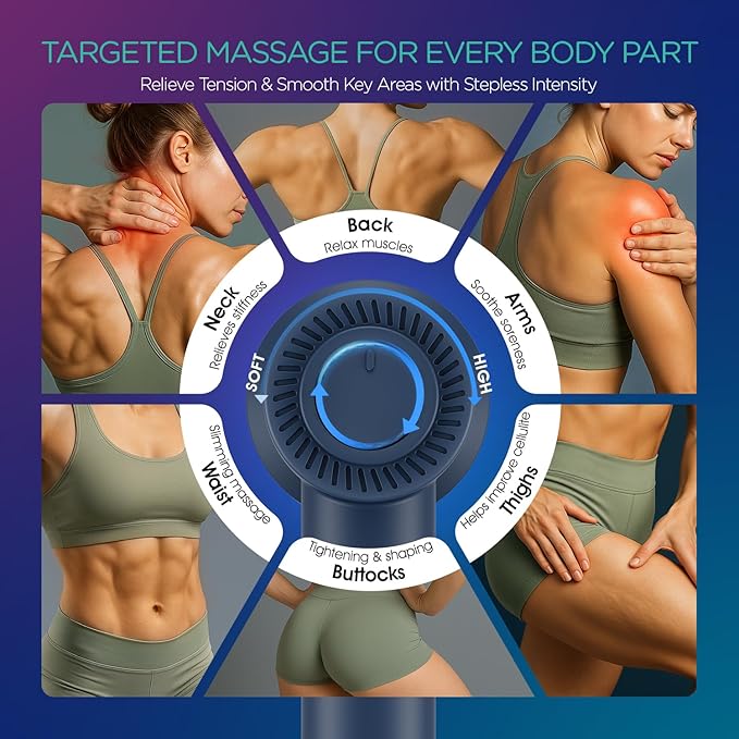 VOYOR-HEALTH Handheld Cellulite Massager, Electric Cellulite Remover Body Sculpting Massage with 5 Replaceable Heads for Arm,Thigh,Calves, Cordless & Rechargeable Deep Tissue Massager CM410 (Blue)