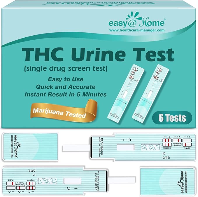 Easy@Home THC Drug Test Kit - Marijuana/Weed Urine Tests for Home Use (6 Pack), 50ng/ml Cutoff Level THC Single Panel Testing Kits, #EDTH-114