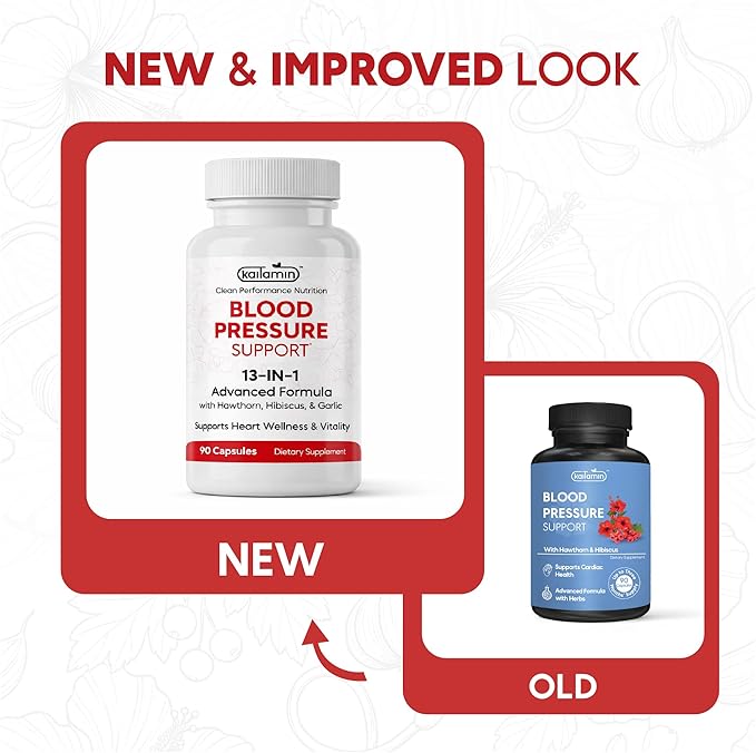 Blood Pressure Support Supplement - Circulation Support & Heart Health Supplements - 13-in-1 Formula with Hawthorn Berry, Hibiscus & Garlic Supplements - 90 Capsules (3-Month Supply)