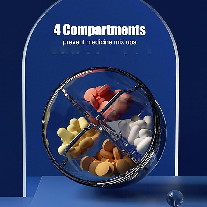 Pill Dispenser with 4 Compartments, Portable Pill Organizer Easy Supplements with Anti Mixing Wide Opening Design Vitamin Organizer Holds for Travel Office (Green 6.2x5.3cm)