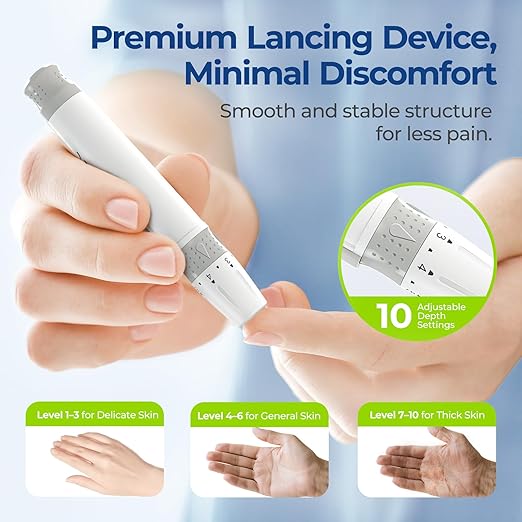 AUVON Blood Glucose Monitor Kit for Accurate Test, Diabetes Testing Kit with 100 Glucometer Strips, 100 30G Lancets and Lancing Devices, DS-W Portable Sugar Test Kit, No Coding