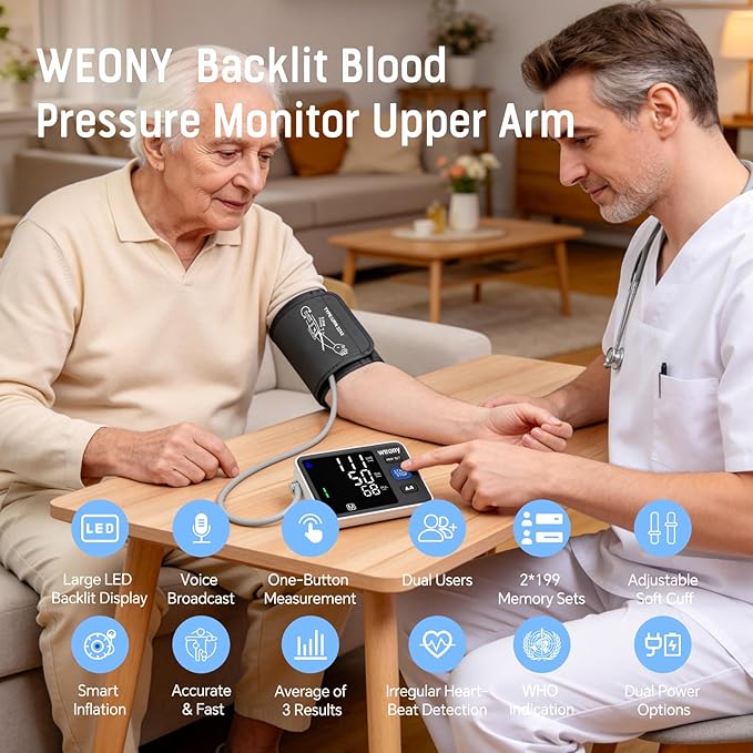 Blood Pressure Monitor for Home Use, Blood Pressure Machine Upper Arm, Adjustable Large Blood Pressure Cuff 9-17'', Automatic Blood Pressure Monitor with 2×199 Sets & Large LED Backlit Screen