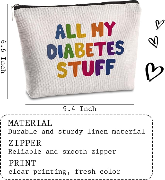 All My Diabetes Stuff Travel Cosmetic Bag Funny Diabetic Supplies Bag Gifts for Diabetic Emergency Patient Grandma Grandpa Mom Dad Sister Brother for Birthday Christmas Gifts